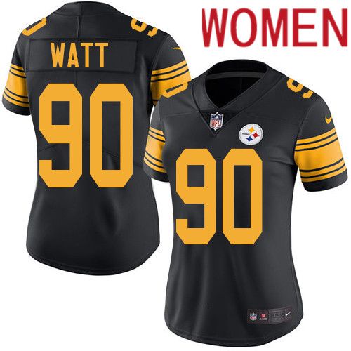 Women Pittsburgh Steelers #90 T. J. Watt Nike Black Vapor Limited Rush NFL Jersey